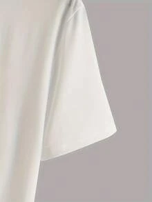 Camiseta de manga corta con cuello redondo y diseño minimalista de sol y olas impreso en ambas caras - Estilo cómodo - Blanco - Ver 6