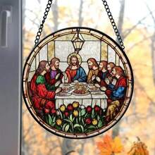 1Pc Jesus Christ Acrylic Stained Glass Window Hanging Ornament Glass Suncatcher Gift Christian Gift Religious Decor For Christian,Suitable For Those Who Hope For Peace, And A Spiritual Totem For Those Who Suffer - Multicolor - View 5