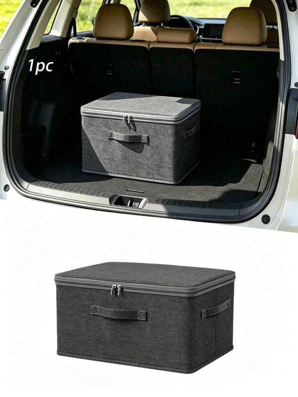 1 pieza Organizador de maletero de coche plegable de gran capacidad con tapa y asas - Contenedor de almacenamiento impermeable para SUV y sedán - Caja de carga plegable multiusos para ropa, ropa de cama, comestibles y organización de armarios