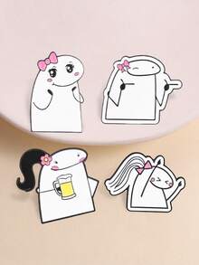 4件組 Flork 迷因琺瑯胸針套組，幽默女孩心情胸針包，粉絲專屬獨特配件，完美禮物首選 - 彩色 - 查看 2