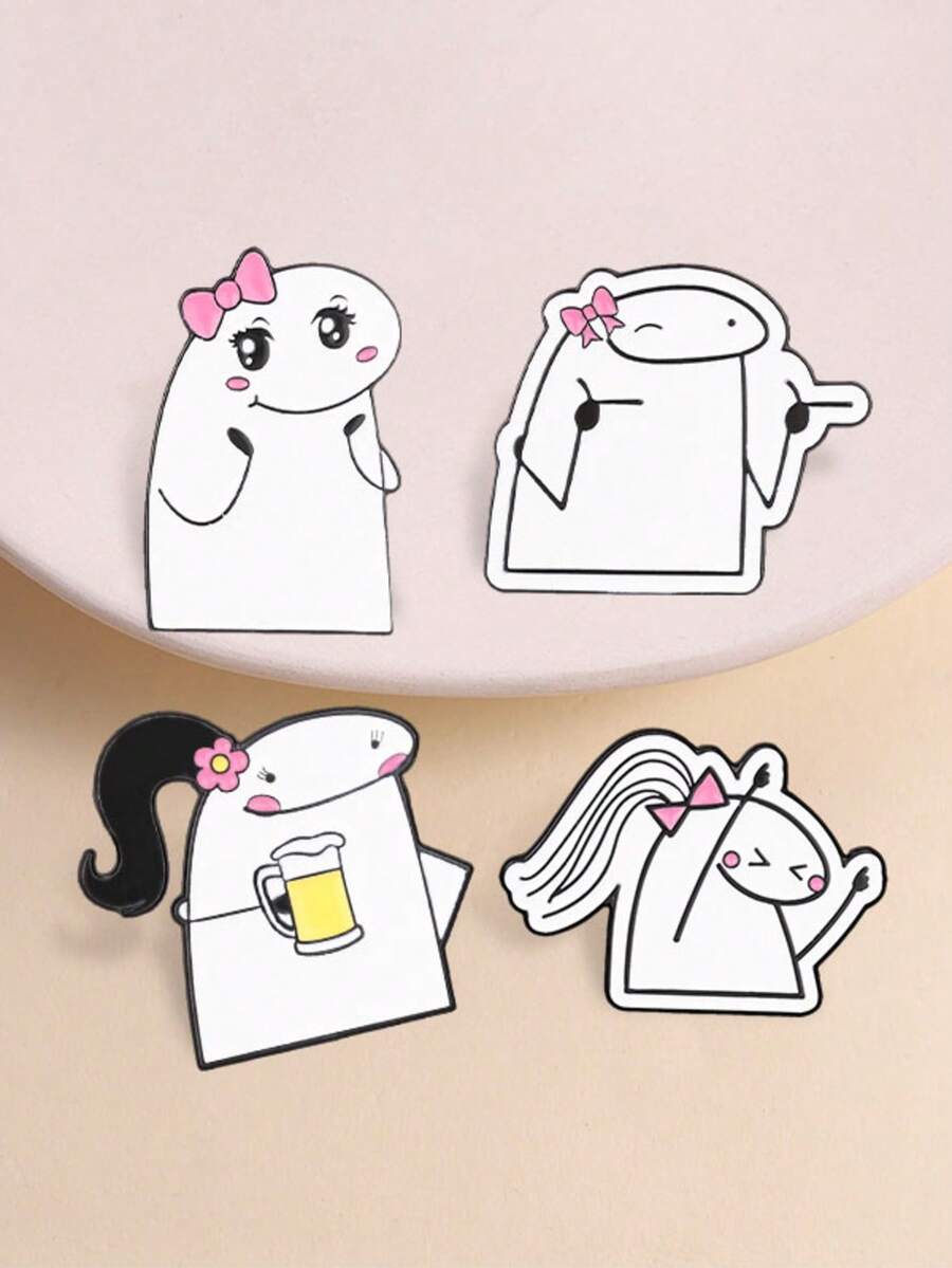 4件組 Flork 迷因琺瑯胸針套組，幽默女孩心情胸針包，粉絲專屬獨特配件，完美禮物首選