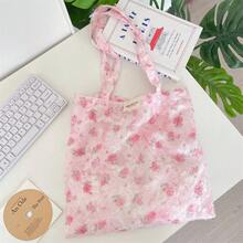 Bolso Tote Floral Colorido con Acabado Texturizado, Bolso Estilo Coreano para Niñas para la Escuela y el Desplazamiento con Gran Capacidad Bolso de Hombro - Multicolor - Ver 12