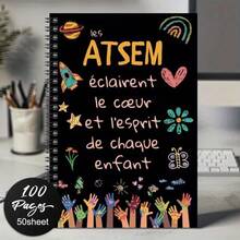 精緻法式 ATSEM 感謝筆記本－黑色螺旋裝訂，100 頁，彩色教育設計，含手印、花卉與勵志金句－適合教師、退休、畢業或生日禮物 - J - 查看 1