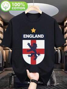Camisetas de la Selección Nacional de Fútbol de Inglaterra para Hombre y Unisex - Camiseta con Emblema del León y la Cruz de San Jorge, Adecuada para los Aficionados del Equipo de Inglaterra - Negro - Ver 1