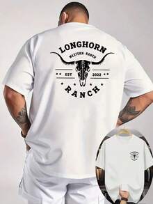 Men's Western Cowboy T-Shirt - Bison And Bull Skull Print, Texas Ranch Design, Breathable Knit Fabric, Double-Sided Short Sleeve T-Shirt - Hitam - View 6