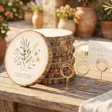 EZIFY Wooden Table Centerpieces For Wedding, Natural Wood Slices With Holders, Unfinished Wooden Rounds For Reception Tables, Rustic Wedding Decor, Party Table Decorations - 10 Wood Slices - View 8