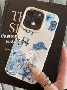 1pc Customizable Initial & Name Phone Case With Fresh Blue & White Watercolor Western Cowboy Horse Pattern Design, Compatible With IPhone 17 Pro Max/17 Air/16E/16 Pro Max/15/14 Plus/13/12/11, S24/20 Ultra/A52S/A31A21S/A13/A05S, Note 13 Pro Plus/Note 10/Note 12C/Note 13C, Made Of TPU Material, Fashionable Personalized Shockproof, Minimalist Yet Textured Design, Suitable For Users Who Love Horse Elements Or Seek Personalized Phone Accessories - White - View 4