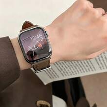 1件女款PU圓形錶帶，相容於Apple Watch 38MM 40MM 41MM 42MM 44MM 45MM 46MM 49MM Ultra 11/10/9/8/7/6/5/4/3/2 SE - gray brown silver - 查看 3