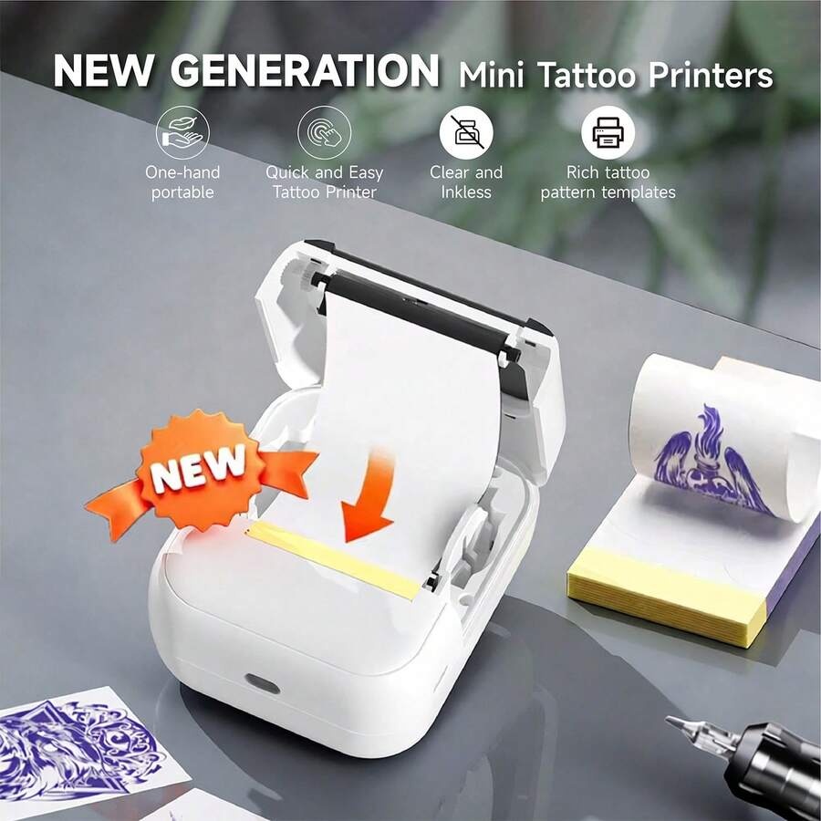 ORICO Mini Wireless Tattoo Template Printer, A Compact Thermal Tattoo Printer Designed For Small Tattoos, Suitable For Tattoo Artists And Beginners. It Can Be Used To Print Tattoos And Labels, And Includes 10/60/110 Sheets Of Tattoo Transfer Paper.