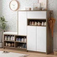 Shoe Bench And Cabinet, Multifunctional Shoe Rack With Padded Seat, Versatile Storage Solution With Adjustable Shelves For The Entryway, White, W 140/D 35/H 110 Cm - 白色 - 查看 2