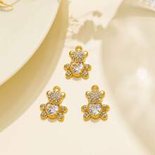 3pcs/Pack Vintage Style Stainless Steel Multi-Color Zirconia Inlaid Cross & Rainbow Bear Pendant, Suitable For Women DIY Accessories, Date Wear - Gold; Steel - View 5