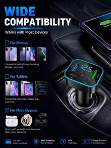XF.Meraki 1pc Multi-Port 3PD 2USB Car Charger, Fast Charging PD QC3.0 USB-C Car Phone Charger With Type-C Adapter, Supports Simultaneous Fast Charging Of Multiple Devices With Computer Display And Real-Time Digital Display, Car - 5-in-1 Car Charger - View 8