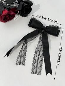 1個蕾絲飾邊緞面長緞帶蝴蝶結髮夾，Lolita JK風格後頭頂夾，甜美女孩日常馬尾彈簧夾，復古哥德風，多色可選：酒紅、黑色、粉色、米色、純白色，適合外出與派對穿搭，髮爪 - 彩色 - 查看 10