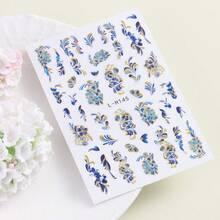 2er Set elegante königsblaue Goldfolien-Blumen Nagelaufkleber, Vintage handgezeichnetes Blumenmuster Aufkleber perfekt für Cottagecore, Braut und hochwertige Maniküre Designs - Verschiedenfarbig - Übersicht 4