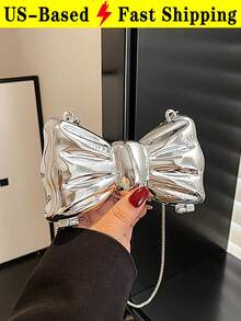 Fashion Mini Bow Evening Bag For Women Chain Strap Crossbody Bag PVC Shoulder Bag Hard Shell Square Bag For Wedding Party Travel Essential - 彩色 - 查看 1