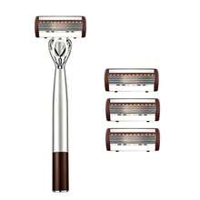Premium Metal Manual Razor For Men, 5 Layer Floating Sharp Blades Shaving Razor, Non Slip Two-Tone Silver Brown Handle, Luxury Close Smooth Shave Razor Gentle For Sensitive Skin Daily Travel Use - Multicolor - View 11
