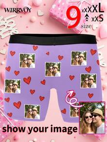 1pc Custom Couple Photo Underwear, Personalized Photo Boxer Briefs, Custom Print Men Underwear "I Love You To The Moon And Back" Underwear,9 Sizes - Black - View 2