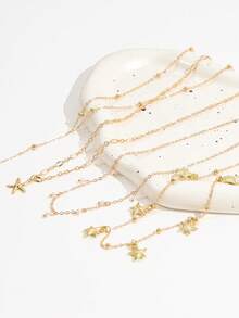 4PCS INS Style Fashion Versatile Starfish Pearl Multi-Layer Collarbone Chain Gold Chain Y-Shaped Necklace Set For Women - Gold - View 4