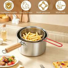 2.5L Deep Fryer With Basket, 304 Stainless Steel Small Round Fryer With Lid, For Kitchen Cooking French Fries, Chicken Wings, Fish, Shrimp - View 4