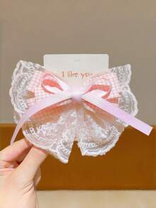 Cute Girls Plaid Lace Bow Hairpin 1pc, Pink Long Ribbon Tassel Hair Barrette Daily Party Sweet Hair Accessory - Multicolor - View 11