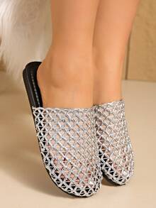 Zapatos planos de moda para mujer, diseño de hebilla calada, cómodos de llevar, adecuados para viajes, vacaciones, Día de la Madre, bailarinas - Plateado 3 - Ver 4