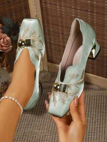 2026 Women's New Plus Size High Heel Sandals, Sexy Buckle Pure Metal All Season Preppy College Pure Metal Bow - Green - View 6