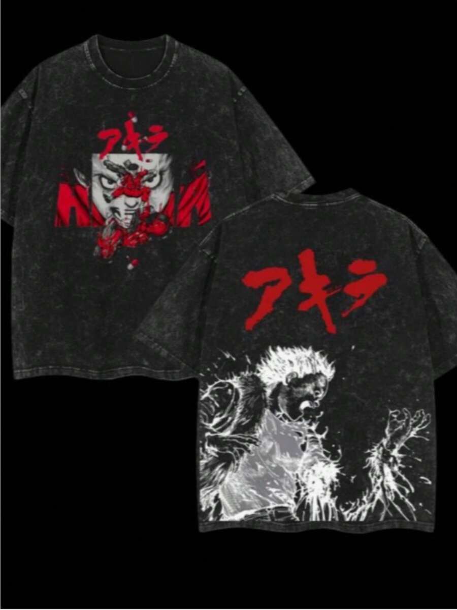 Camiseta de Algodón Grueso para Hombre con Diseño de Anime - Camiseta Gráfica de Manga Cyberpunk Adecuada para Ropa Urbana Y2K, Moda Gótica Retro Otaku, Camiseta de Cuello Redondo Lavable a - Negro - Ver 1
