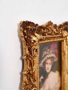 1PC, Rococo Style 3D Pattern Decorative Photo Frame, Resin Material Oak Leaf Pattern Border Decorative Photo Frame, Desktop Ornament Photo Frame, Home Decor Photo Frame, European Style Desktop Decoration, Suitable For Bedside Table Photo Frame, Dressing Table Photo Frame, Wedding Photo Frame And Desktop Decoration - Gold - View 8