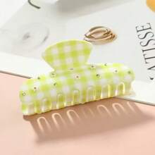 1pc Fashionable Vintage Portable Lightweight Daily Commute Versatile Plaid Casual PEVA (Polyethylene-Vinyl Acetate) Small Flower Rhinestone Shark Claw Hair Clip Summer Hair Accessories - Multicolor - View 6