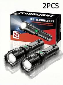 1 pieza/2 piezas Linterna LED recargable ultra brillante, linterna portátil con zoom, adecuada para camping al aire libre, pesca, caza, senderismo, exploración y situaciones de emergencia, viajes, batería integrada, esencial para viajes - Estrella - Ver 12