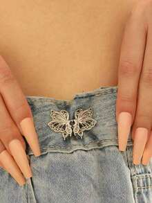 2pcs Pants Tightener, Butterfly Denim Button Closure For Loose Jeans, Adjustable & Detachable Waist Clip, Seamless Button Design For Smaller Jeans - White - View 6