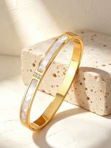 VceTd 2PCS Fashion Style Rivet Decorated Combined Design Glass Inlaid Stainless Steel Women's Bracelets, Suitable For Women's Fashion Outings, Vacations Or Party Gatherings - Yellow Gold - View 6