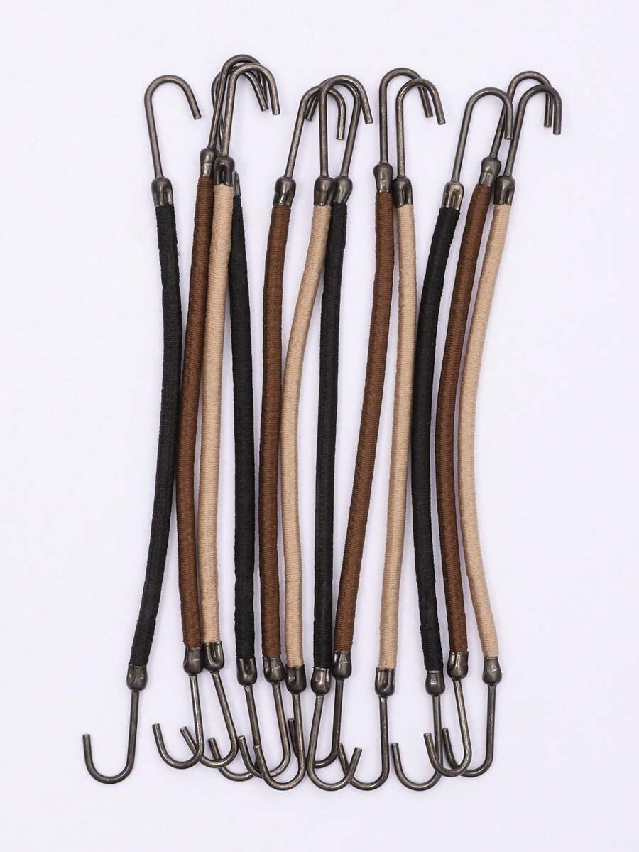 12入多色彈性馬尾髮圈帶鉤,女款髮飾髮帶,造型工具收納髮圈,休閒馬尾髮圈,橡筋髮圈 - 多色12pcs - 查看 1