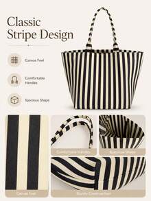 Bolso Tote Estilo Coreano Nuevo de Verano, Bolso de Hombro de Lona de Gran Capacidad para Desplazamientos, Bolso de Playa, Ideal para Viajes al Aire Libre y Temporada de Regreso a Clases, Regalo Único de Vacaciones, Regalo de Graduación, Regalo del Día de la Madre, Recuerdo - Multicolor - Ver 9