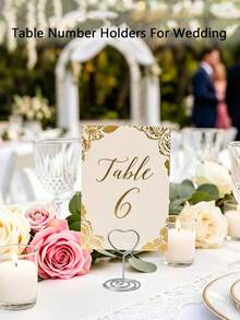 12/6/1pc Silver Metal Heart-Shaped Table Card Holder, Table Number Name Card Holder, Photo Memo Information Holder, Wedding Reception Seat Card Holder, Suitable For Anniversary, Bridal Shower, Valentine's Day, Party Table Decor, Event Ceremony Tabletop Decoration Supplies - Silver Heart-shaped Business Card Holder - View 4