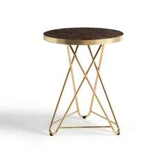 3 Colors Available Round Small Table, 60cm Marble Pattern Tabletop With Gold Steel Frame, Suitable For Living Room/Apartment/Balcony/Small Dining Area - Brown - View 3