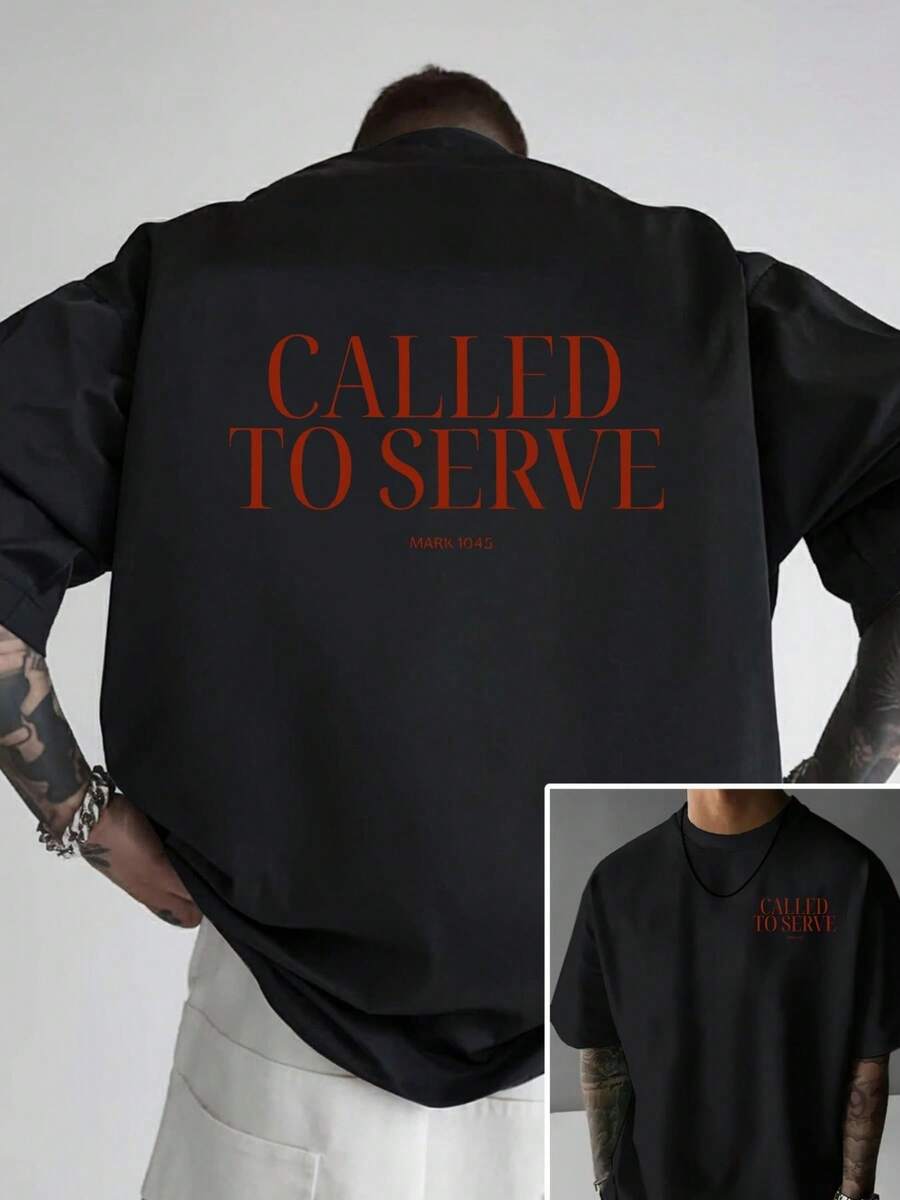 Summon Service Mark Gospel 10:45 Camiseta de moda para hombre con estampado de doble cara, adecuada para uso diario casual en casa y actividades de fitness al aire libre, un top de estilo po - Negro - Ver 1