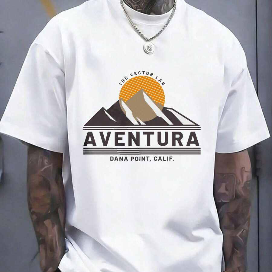 Mountains, Sunsets, Sunshine, And The ADVENTURE Logo From Cape Dana, California. [Men's T-Shirt] Spring/Summer Outdoor Hiking, Camping, And Casual Sty - 白色 - 查看 1