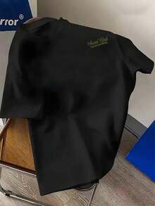 Camiseta Casual de Manga Corta para Hombre - Estampado de la Letra , Cuello Redondo, Top de Verano, Lavable aáquina, Corte Ajustado, Tela Resistente - Negro - Ver 9