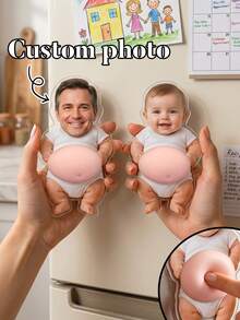 1pc Personalized Funny Daddy Face Squishy Belly Fridge Magnet, Custom Dad Photo Squeeze Magnet For Kitchen Decor - Multicolor - View 2