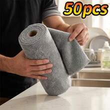 50pcs Microfiber Cleaning Cloths: High Absorbency, Lint-Free Rags, Suitable For Home, Kitchen And Car, Reusable Cleaning Wipes, Roll-Up Tear-Off Design - A - View 2
