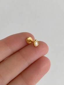 1件水滴形925純銀女款耳釘，微小鋯石平底耳骨釘，適用於耳輪、耳緣、耳骨、鼻穿孔，日常佩戴、婚禮派對精緻飾品 - 金色 - 查看 5