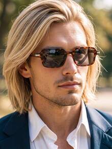 1 par de gafas de moda estilo empresarial con montura rectangular de carey para hombre - Multicolor - Ver 1