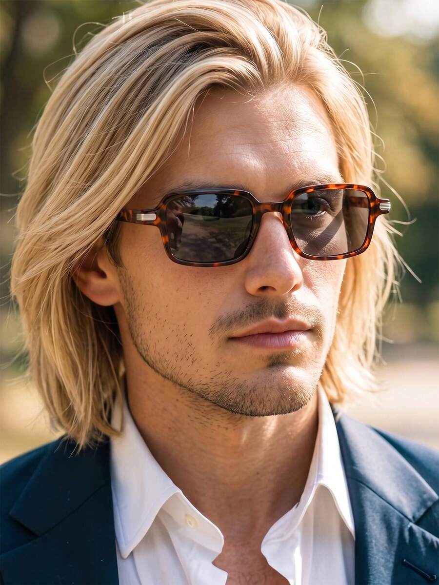 1 par de gafas de moda estilo empresarial con montura rectangular de carey para hombre - Multicolor - Ver 1