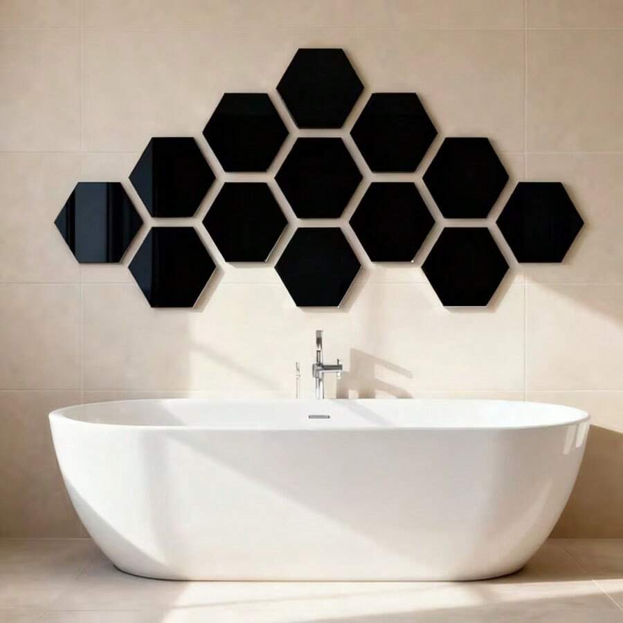 12pcs Acrylic Mirror Wall Stickers Hexagonal Mirror Wall Stickers ...
