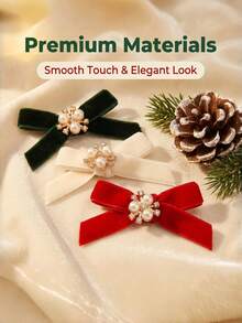 30pcs Velvet Bowknot Pearl Ornaments, Multicolor, 5.5cm, Suitable For Clothing, Shoes, Hats, Gift Wrapping, DIY Crafts - Multicolor - View 7