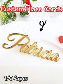 Custom Acrylic Name Cake Charm Personalized Mirror Name Plaque Gold Cake Name Sign Wedding Cake Decoration Guest Name Place Card Reception Table Decor Bridal Shower Engagement Party Birthday Cake Decor.1/3/5pcs - Multicolor - View 1