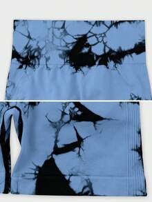 Shorts de fitness de mujer con teñido anudado púrpura de moda de verano, shorts de running sin costuras acanalados de cintura alta con control de abdomen, pantalones deportivos de color bloque azul/negro con teñido anudado de ajuste ceñido para exteriores, pantalones deportivos casuales para exteriores, adecuados para gimnasio, yoga, entrenamiento, ciclismo, uso casual al aire libre, shorts deportivos diarios para mujer, primavera/verano/otoño/invierno - Azul - Ver 3