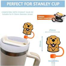 dorado Retriever - Toppers de paja para perros para copas, cubiertas de pajita compatibles con vaso de 30 y 40 onzas, popotes reutilizables y de silicona, para puntas de 10 mm, 4 - negro - - Ver 2