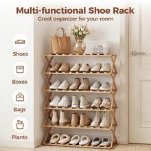 Senmeo 6-Tier Bamboo Entryway Shoe Rack, 1Pc Foldable X Reinforced Build, Snap-Open For Narrow Corner, Strong Load Capacity - 4th Floor - View 5